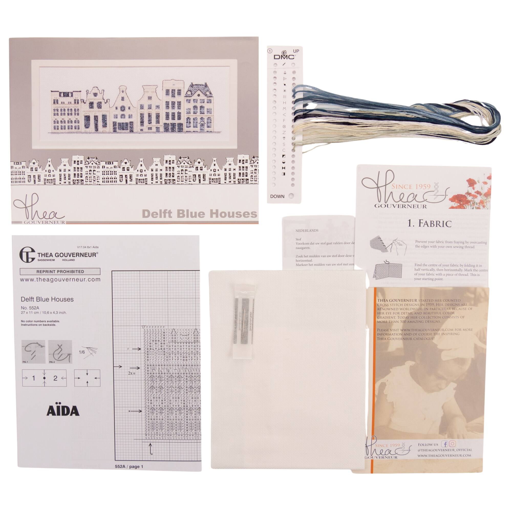 Thea Gouverneur Since 1959® Delft Blue Houses Counted Cross Stitch Kit